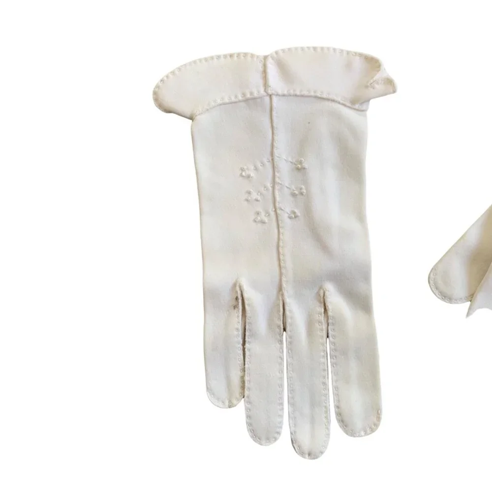 Vintage Girls Delicate Church Communion Purity Dainty Pointelle Gloves